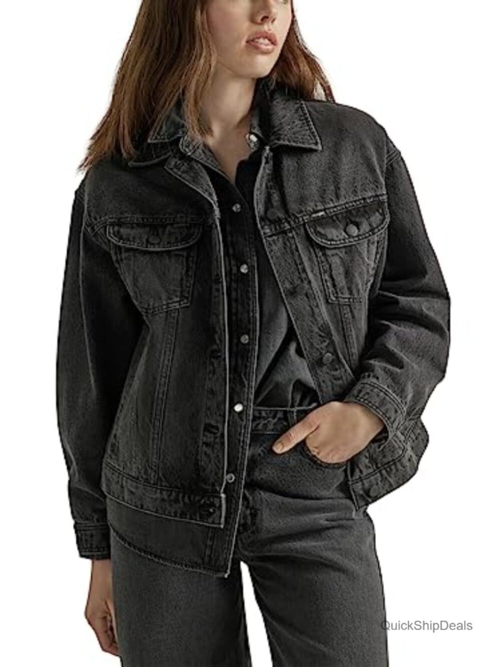 Relaxed Fit Girlfriend Denim Jacket Recycled Cotton Blend Oversized